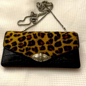 Brighton Black Leather Leopard - Crossbody Wallet